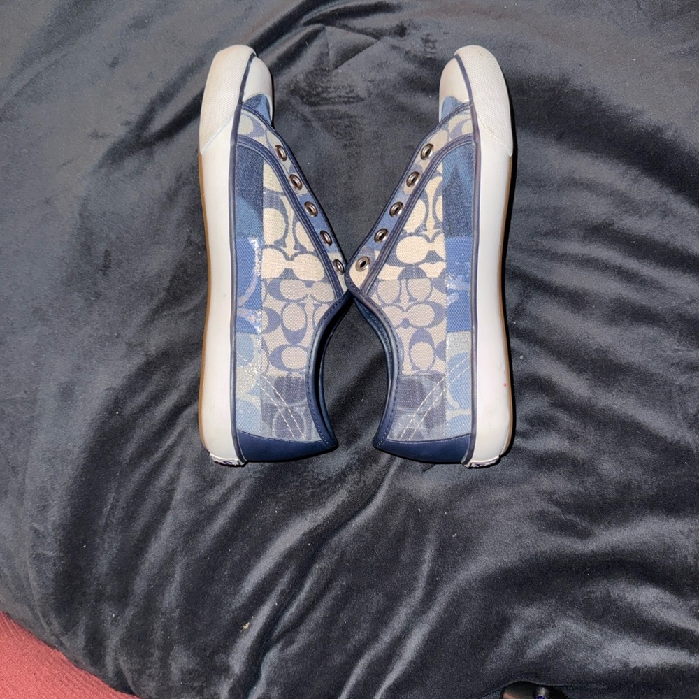 Coach Poppy Barrett Sneakers Denim Blue Signature Patchwork Print Women’s 7 Shoe - Picture 13 of 16